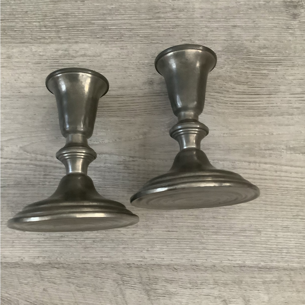 Vintage Pair of Empire Weighted Pewter Candlestick Holders - Picture 3 of 6